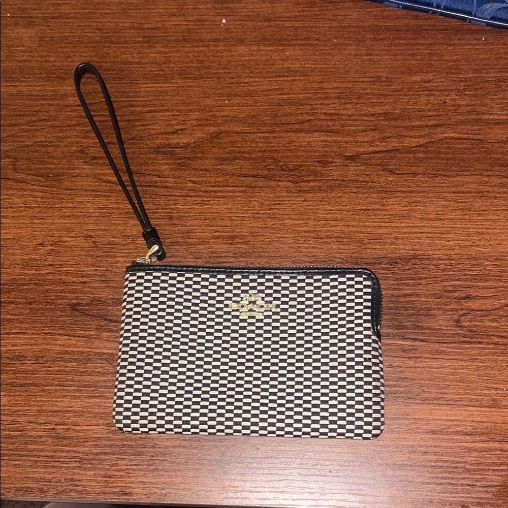 Coach Checkered Wristlet Pouch
